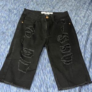 Black Ripped Jean Shorts
